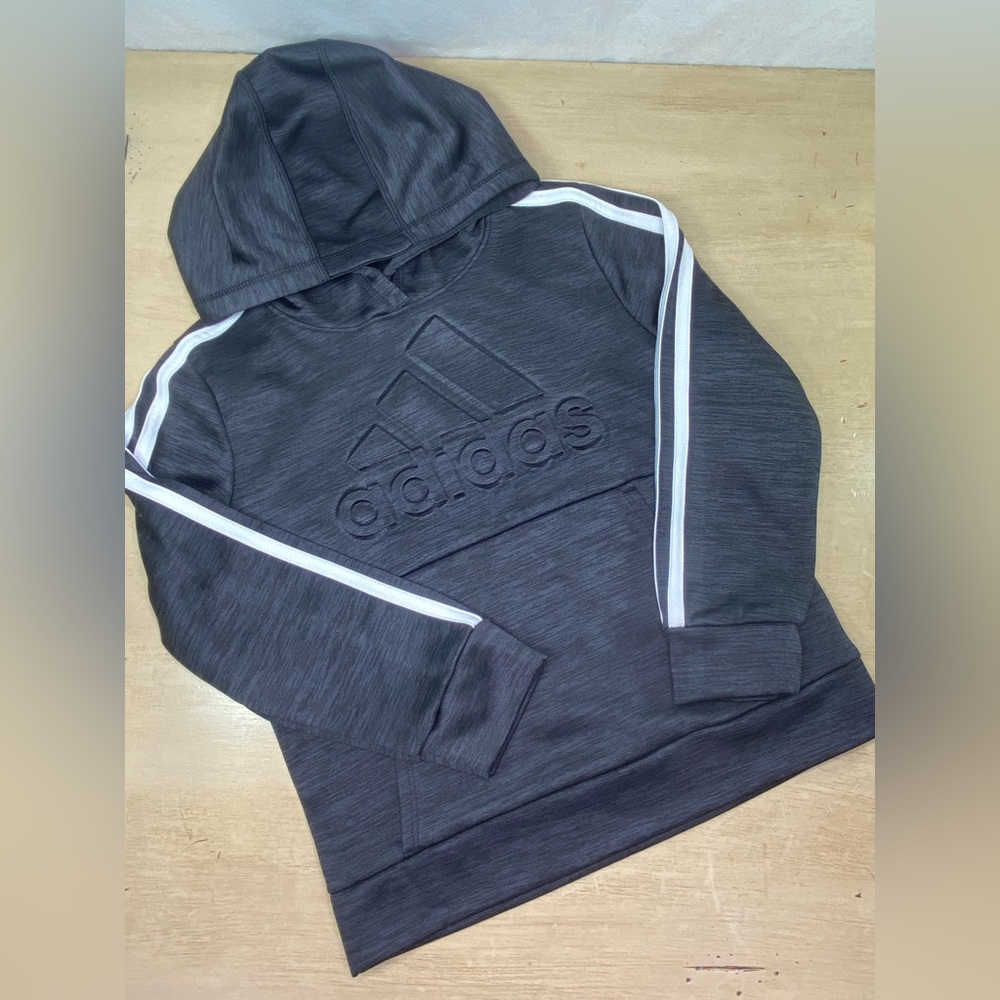 Adidas Sweatshirt Gray Kids Youth Size 6 Boys Logo Pullover Hoodie